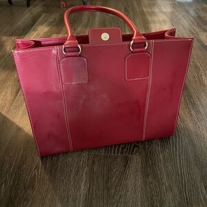 Red Structured Leather Tote Bag with Metallic Hardware